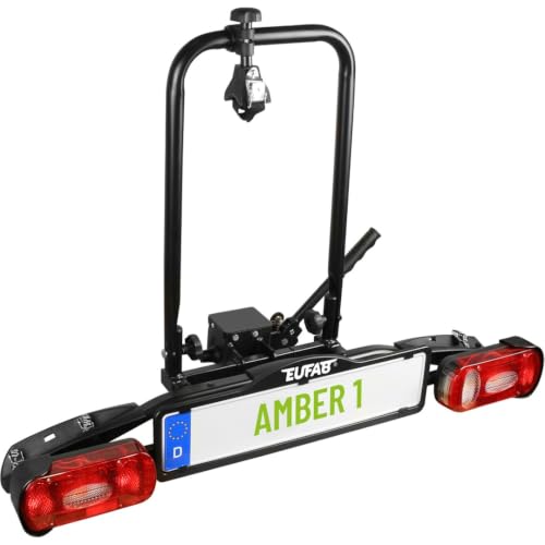 EUFAB 11559 Fahrradträger Amber 1, E-Bike geeignet, teilweise vormontiert, für 1 Fahrrad, für Anhängerkupplung, Schwarz