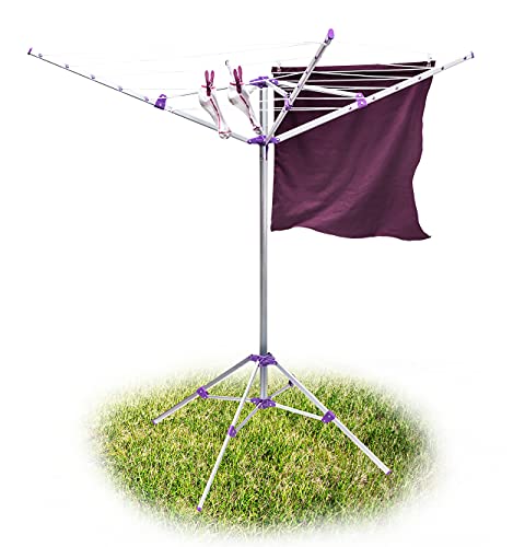 Relaxdays Wäschespinne, 19 m Leine, H x B x T: ca. 161 x 120 x 120 cm, mit Standfuß, Garten, zum Zusammenklappen, silber