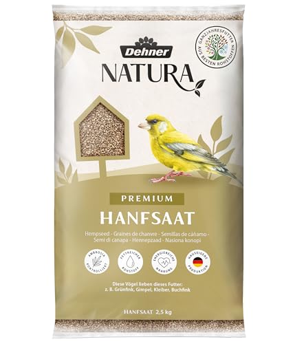 Dehner Natura Premium Wildvogelfutter, Hanfsaat, Ganzjahresfutter proteinreich / energiereich, hochwertiges Vogelfutter für Wildvögel, 2.5 kg