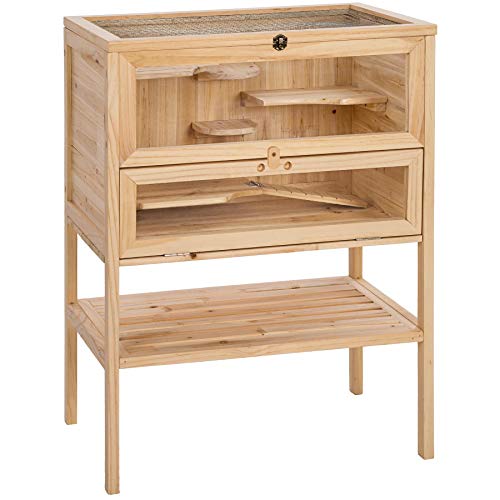 tectake 403246 Hamsterkäfig aus Holz, Kleintierkäfig mit Mehreren Etagen, Mäusekäfig mit aufklappbarem Deckel, Nagerkäfig inkl. klappbarer Rampe, für kleine Nagetiere, 60 x 40 x 80 cm