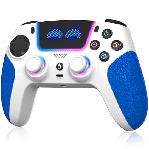 SFGSUP Wireless Controller für PS5/PC/MAC/iOS/Android/Steam Deck, mit Hall Effect Joystick&Trigger/8 RGB Beleuchtung/Turbo/Dual Vibration/Programmierbar/Headset Jack/Touchpad/1500-mAh-Akku, Blau&Weiß