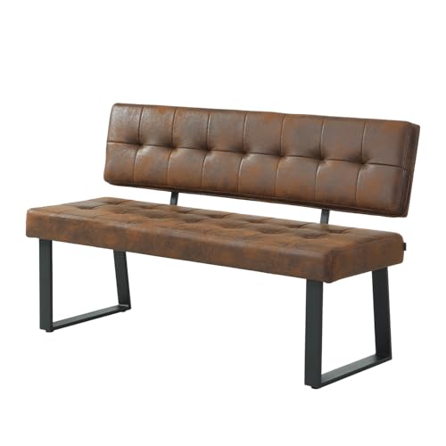 B&D home Sitzbank Sigfrid - Eckbank Esszimmer Mit Lehne, Sitzbank Flur, Pflegeleichter Bezug in Wildlederoptik in Braun, Kaltschaum-Polsterung, Für Esszimmer, Küche & Flur, 140 cm