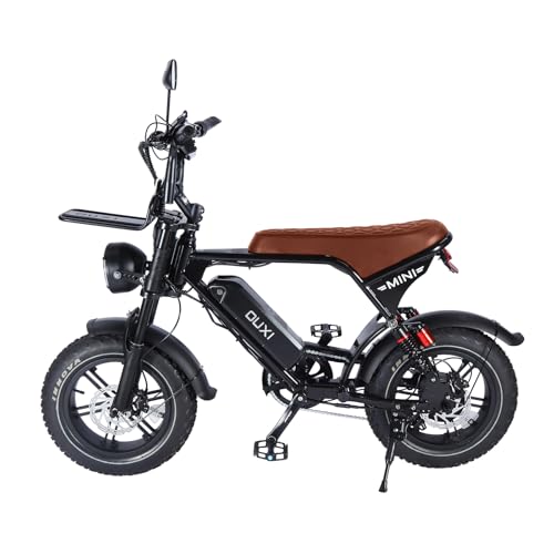 OUXI Ultra Mini E-Bike 16 Zoll Fatbike Elektrofahrrad, 250W Motor 60Nm, 36V 10.4Ah Akku, Hydraulische Scheibenbremsen, Vollfederung, Frontgepäckträger, Kompakt Pedelec für Herren Damen (Schwarz)