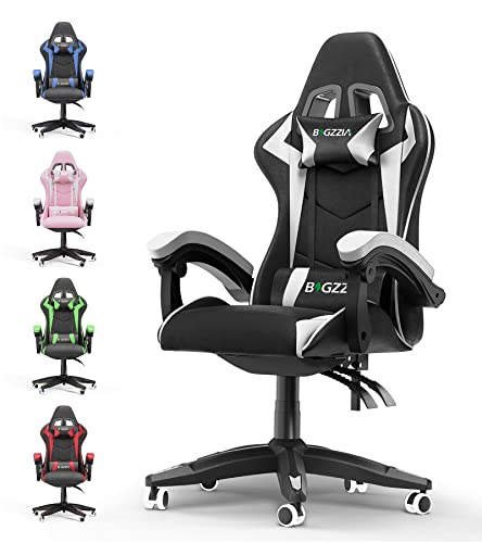 bigzzia Gaming Stuhl Ergonomisch Gaming Chair mit Lendenkissen und Kopfstütze, Gamer Stuhl Höhenverstellbar, Pc Stuhl für Erwachsene Mädchen Junge, Schwarz-weiß