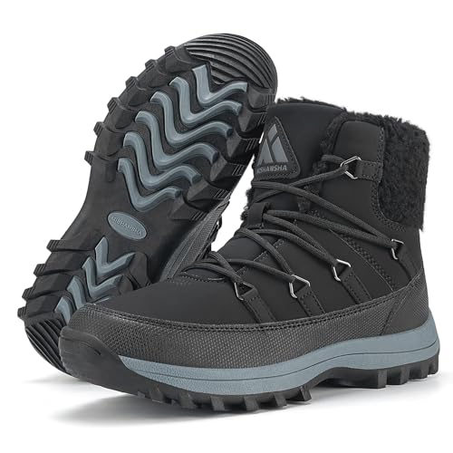 Mishansha Damen Winterschuhe Warm Gefüttert Winterstiefel rutschfest Outdoor Schneestiefel, Schwarz 39