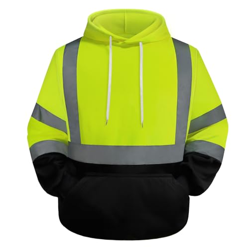 Graunton Warnschutz Pullover Herren Mit Reißverschluss, Warnschutzjacke für Männer und Frauen,Reflektierendes Sweatshirt für Baustelle,Flughafen,Aktivitäten im Freien, (TTWY-Gelb Schwarz, L).