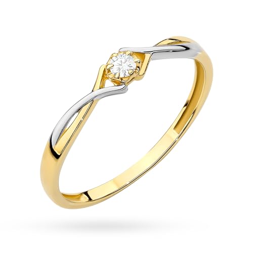 MARKO Eleganter 8 Karat (333) Gold Ring mit funkelnder Zirkonia – Zweifarbige, geschwungene Fassung (56 (17.8))