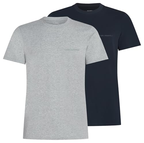 Karl Lagerfeld Herren Elongated Logo Short Sleeve T-Shirt (2 Pack) Navy/Grey M