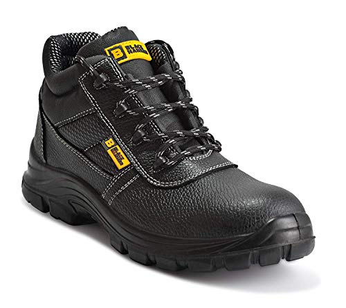 BLACK HAMMER Sicherheitsstiefel Herren Wasserdicht S3 SRC Stahlkappe Arbeitsschuhe Knöchelhoch Leder Sicherheitsschuhe Schwarz Leicht 1007 (44 EU)