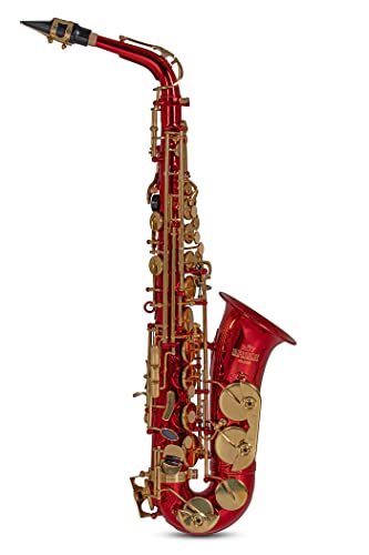 Roy Benson Eb-Alt Saxophon AS-202R (Premium Messing-Korpus & Hoch F#-Klappe, inkl. Mundstück, Putztuch & Tragegurt, im leicht transportierbaren Rechtecketui, mit praktischer Rucksackgarnitur), rot