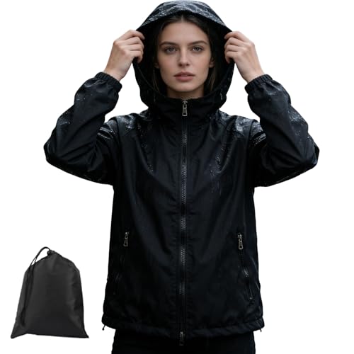 ADUDVLO Leichte Regenjacke Damen, Regenjacke Damen Wasserdicht Atmungsaktiv, Fahrradjacke für Frauen Fahrrad Sport Outdoorjacke (DE/NL/SE/PL, Alphanumerisch, S, Regular, Regular, Schwarz)
