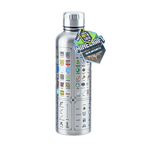 Minecraft Metall-Trinkflasche - Offiziell lizenziert, auslaufsicher, für heiße & kalte Getränke, mit In-Game-Items, Geschenk für Minecraft-Fans, 470 ml (16 Fl Oz)