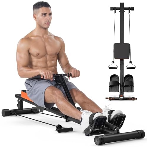 Dskeuzeew Rudergerät Klappbar Rudergerat für Zuhause mit hydraulischem Widerstand Ganzkörper-Rudergerät Fitnessgerät LCD-Monitor Max 150kg