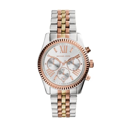 Michael Kors Lexington Chronograph Quarzuhr mit Silber- und Goldtönen Edelstahlarmband für Damen MK5735