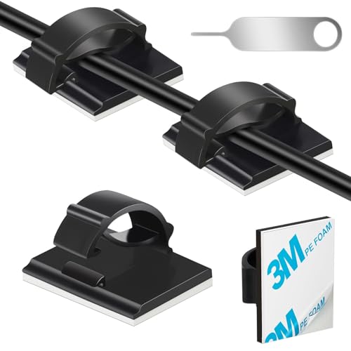 SZFUDIGO selbstklebend kabelhalter 50 Pack Schwarz, geeignet für Kabel mit einem Durchmesser von ≤ 6 mm in Autos, Häusern und Büros.