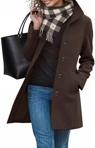 RITOSTA Mantel Damen Wintermantel Lang Winterjacke Klassischem Wintercoat Revers Übergangsjacke Knielang Trenchcoat Elegant Jacke Herbst Winter Outwear mit Knopf(Dunkelbraun,L)