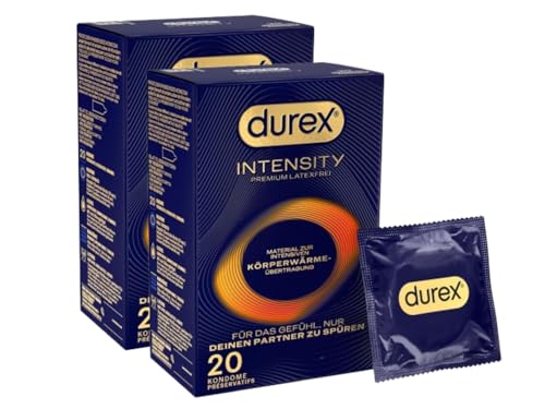 Durex Intensity Kondome - Ultra dünn plus für intensive Körperwärmeübertragung - Mit viel Silikongleitgel befeuchtet - Ohne Latex - 2 x 20 Stück
