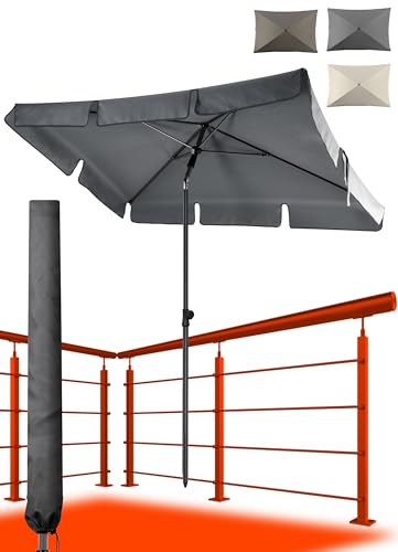 4smile Sonnenschirm Balkon in Anthrazit - Sonnenschirm rechteckig 200x125cm mit UV50+ Sonnenschutz | Balkon Schirm knickbar höhenverstellbar | Robuster Balkonschirm für optimalen Schatten