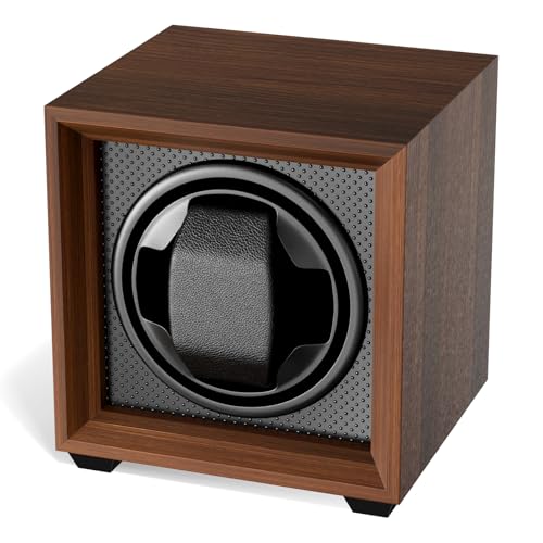 Newaner uhrenbeweger für automatikuhren mit leisem Motor, 2 einstellmodi, quadratisch nussbaumfarbenes uhrengehäuse, mit USB-ladeanschluss und Memory-Schaumstoff, für mechanischen uhrenaufzug