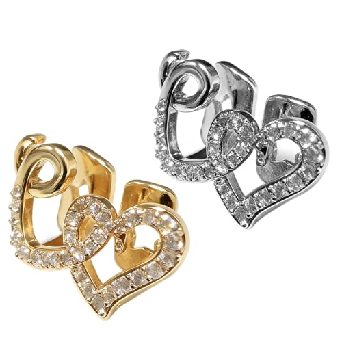 2er Set Herz Grillz Gold & Silber Zahnkappen für Damen Herren, Open Face Herz Zahnschmuck, Herausnehmbare Hip Hop Dental Grillz für Party Halloween Cosplay