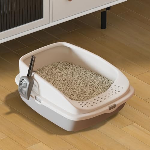 Katzentoilette Aus Kunststoff Mit Offener Oberseite - Abnehmbarer Rand, Einfache Reinigung, Kostenlose Schaufel - 49 x 38 x 23 cm, Grau
