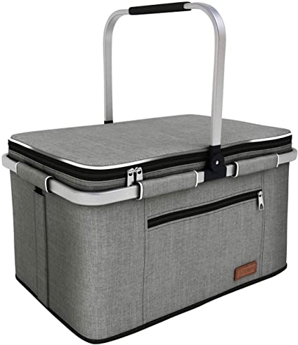 LIQINGG 35L Kühltasche Einkaufskorb Große isolierte Kühlkorb Lunchtasche Thermotasche für Büro Camping Picknick Reisen Innenbeutel Wasserdicht Seitenstütze Aufrecht Halte (Patentschutz)