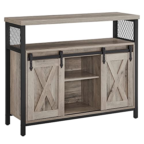 VASAGLE Sideboard, Küchenschrank, Aufbewahrungsschrank, mit 2 Schiebetüren, 33 x 100 x 80 cm, verstellbare Ablagen, Landhausstil, für Wohnzimmer, Greige-schwarz LSC092B02
