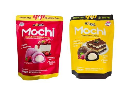 2er-Set Royal Family Mochi | Tiramisu und Crème & Strawberry Cheesecake | 2 x 180g | Weicher Reiskuchen mit cremiger Füllung | Perfekt als Dessert & Snack