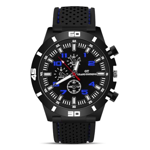 OFFCUP Herren-Armbanduhr, 50 mm, Silikon, analoge Quarz-Herrenuhr, Outdoor-Sport, lässig, modisch, Herren-Armbanduhren, elegantes Geschenk für Männer, blau, Armband