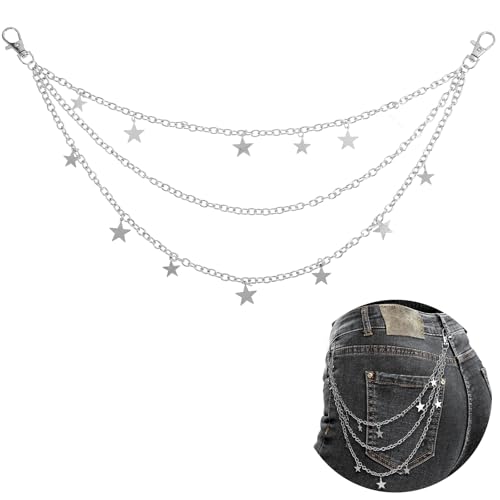 Vintage Hosenkette Kettengürtel, Abeillo Stern Taillenkette, Damen Gürtel, 3-Lagige Taschenketten, Y2k Accessoires für Jeans Hosen Kleid Geschenk