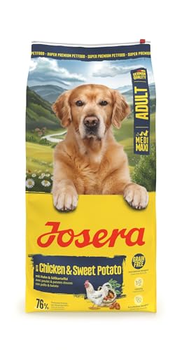 JOSERA Adult Huhn & Süßkartoffel (1 x 12,5 kg) | Premium Trockenfutter für ausgewachsene & sportliche Hunde mittlerer & großer Rassen | mit Erbse & ohne Kartoffel | getreidefrei | 1er Pack