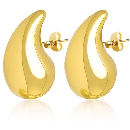 Dupes Goldene Ohrringe - 18K Gold Drop Earrings mit Hypoallergenen Schleifen für Damen & Mädchen