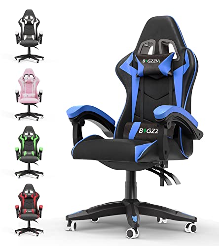 Racingreat Gaming-Stuhl, Gamer Stuhl Mit Kopfstütze und Lendenwirbelstütze, Höhen-und 90°–135° Neigungsverstellung, 130 kg Belastbarkeit, Ergonomischer Gaming Chair für Gaming Büro (Schwarz Blau)