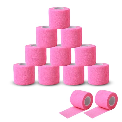 EZ Tattoo Grip Band - 12 Stück (5cm x 4.5m) Selbstklebende Bandage für die Schwellung von Handgelenk und Knöchelverstauchung, Einweg-Rolle Tattoo Grip Tube Tape für Tattoo-Maschine (Rosa)