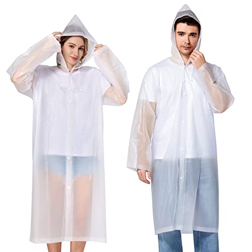 Newbyinn 2 Stück Regenponcho Damen Herren Wasserdicht, Regencape Regenmantel Regen Poncho Cape Festival Wandern Faltbar Weiß