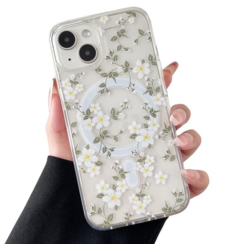 ZTOFERA Magnetisch Hülle für iPhone 13, iPhone 14, Transparent Soft Handyhülle mit Blume Muster [Kompatibel mit MagSafe Kabellosem Laden], Stoßfeste Schutzhülle für iPhone 13/14 6,1