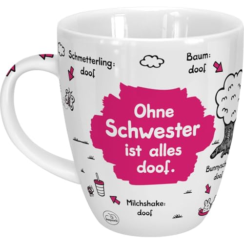 Sheepworld Tasse Ohne Schwester ist alles doof | Porzellan, 45 cl, für Kaffee und Tee, Becher mit Spruch | Geschenkartikel, Geburtstagsgeschenk | 45139