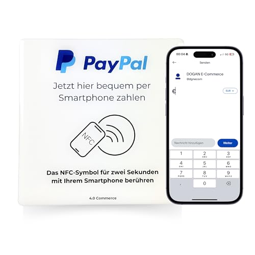 4.0 COMMERCE PayPal NFC Karte für Geschäfte | Ohne QR-Code Zahlungen akzeptieren | Vorprogrammiert auf Ihren PayPal Account - weiß