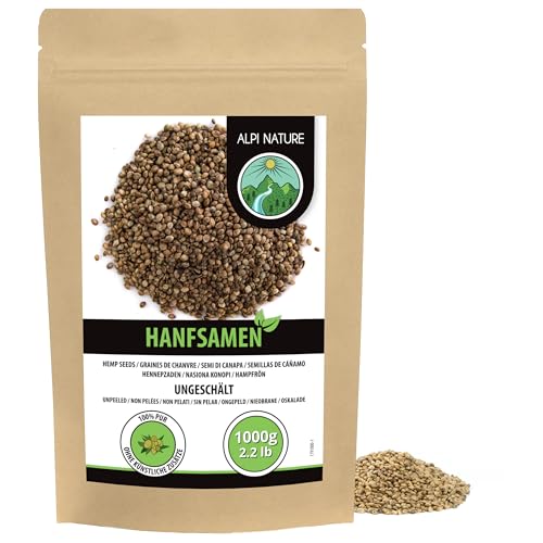 Alpi Nature Hanfsamen ungeschält 1kg, ungeschälte Hanfsamen, Hanf Samen ganz ungeschält