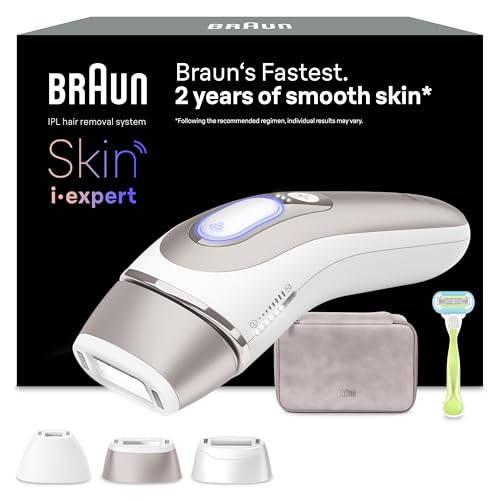 Braun Smart IPL 7 Skin i·expert – IPL Geräte Haarentfernung, Dauerhafte und Schmerzfreie Haarentfernung für Zuhause – inkl. Gratis App, Etui, Venus Rasierer, 3 smarte Aufsätze – PL7253, Weiß/Rosegold