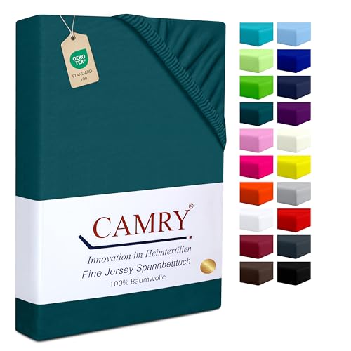 Camry Spannbettlaken 90x200cm - 100x200cm Petrol Baumwolle Bettlaken Jersey Spannbetttuch Oeko-Tex