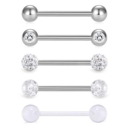 FECTAS 5stk Piercing Zungenpiercing Barbell Set 14mm 316L Chirurgenstahl 14 Gauge Köper Schmuck