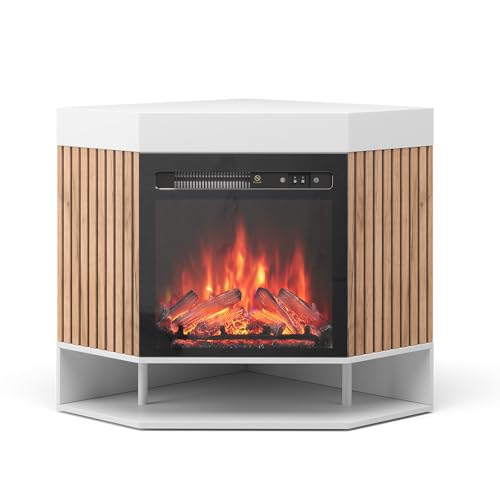 Vicco Elektrokamin Lynea, Weiß, 100 cm mit realistischem Flammeneffekt und Heizung 1800W, wandmontierbar mit Fernbedienung und Einstellbarer Temperatur
