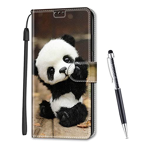 MadBee Kompatibel mit Huawei P8 Lite 2017 Hülle, Leder Handyhülle Tasche Schutzhülle Brieftasche Klapphülle Ständer und Kartensteckplätze Hülle für Huawei P8 Lite 2017 (Panda)