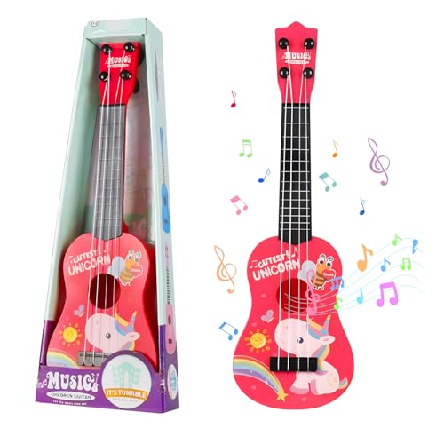 JurciCat 42cm Kindergitarre Mit 4 verstellbaren Saiten Ukulele Gitarre Spielzeug für Kleinkinder Anfänger Jungen Mädchen