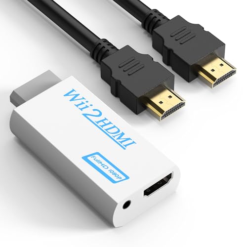 GoldOars Wii zu HDMI Adapter 1080P/720P HD Converter mit 3,5mm Stereo Audio Buchse +1,5m Kabel Unterstützt NTSC/PAL Format für Smart TV HDTV (Weiß)