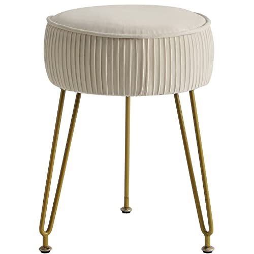 IBUYKE Make-up Vanity Hocker, Samt Runde Fußlehne Ottoman, Weiß L/G-30M