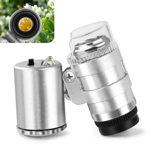 JUOIFIP 60X Juwelier Lupe mit Licht Mini Mikroskop,Taschenmikroskop Edelsteinelupe mit LED/UV Licht Trichome Lupe Handy Mikroskop Vergrößerungsglas für Enge Arbeit, Schmuck,Münzen,Briefmarken