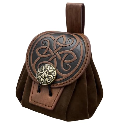 Mittelalterliche Retro Gürteltasche 10×3.5×16cm, Tragbares Seitenpaket, Leder Hüfttasche, Würfeltasche, Wikinger Accessoires Damen aus Geprägtem Kunstleder, für Rollenspiel und Renaissance Feste