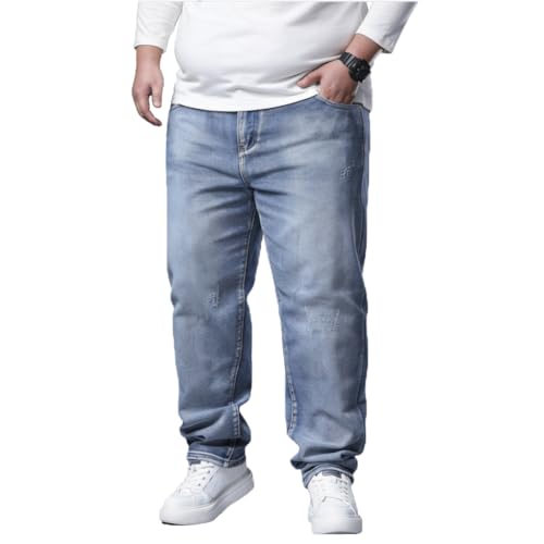 AHMXYG Herren Jeans Übergröße Denim Lange Jeanshose Loose Fit Straight Lässige Denim Hose Stonewashed NZK01 (Hellblau, 6XL)